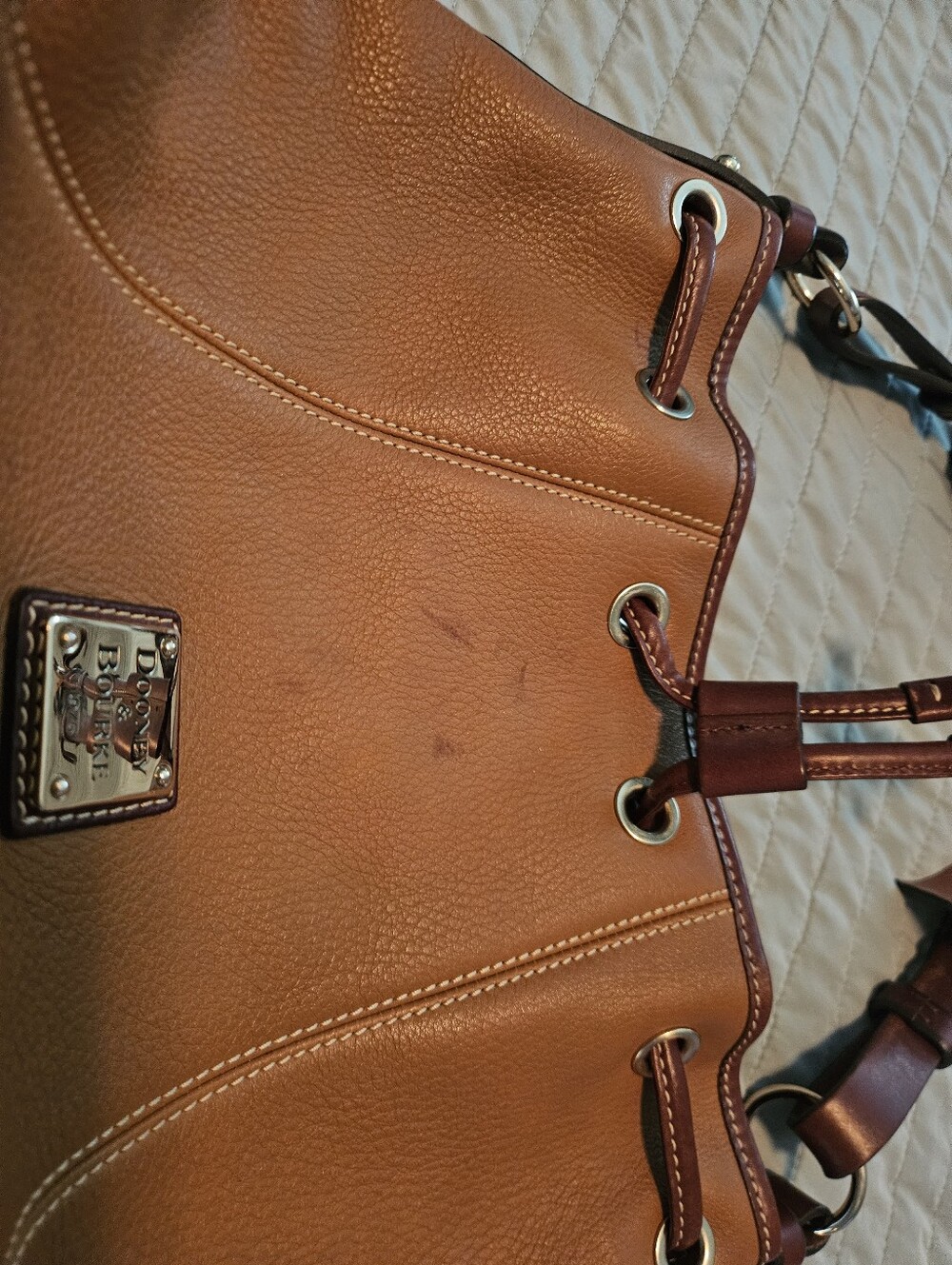 Dooney & Bourke Cognac Brown Leather Drawstring Shoulder Bag - Picture 10 of 11